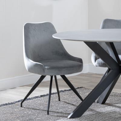 Arctic Grey Velvet Swivel Dining Chair