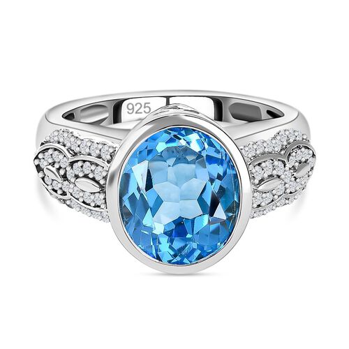 Blue Topaz & Zircon 925 Silver Ring