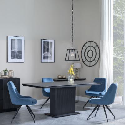 Morgan Black Ceramic Dining Set with Velvet Chairs