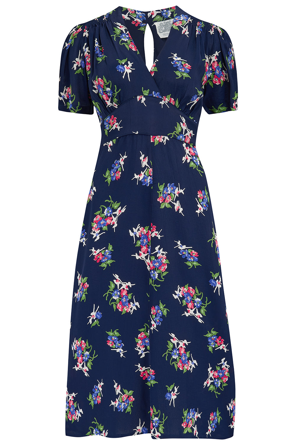 Navy Floral 1940s Inspired Swing Dress