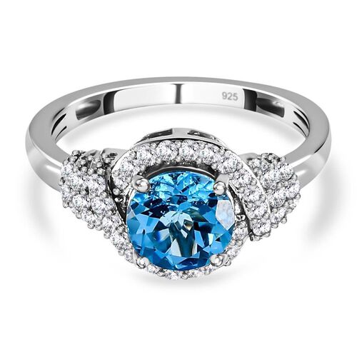 Schweizer Blautopas & Zirkon Ring 925 Silver