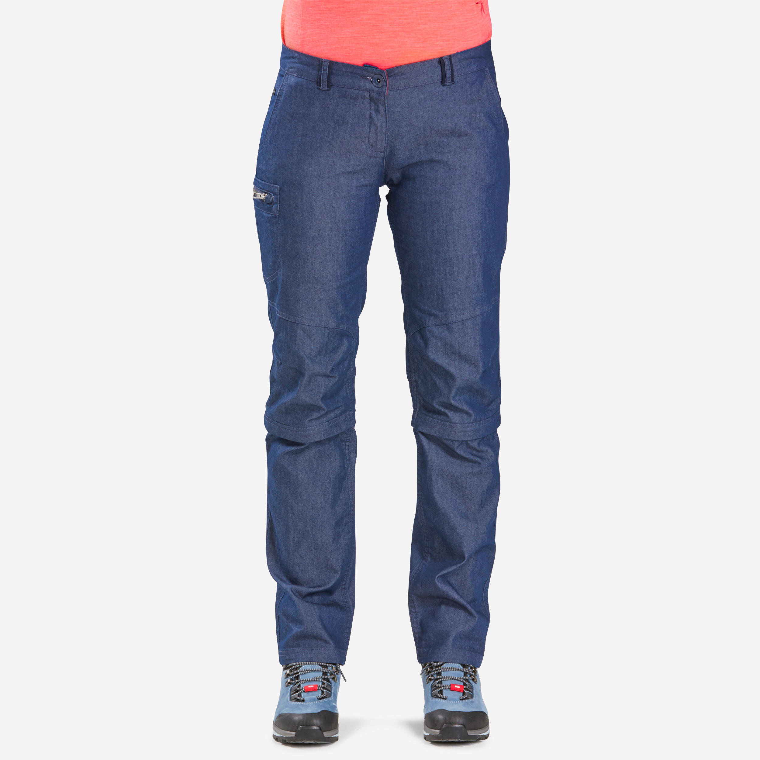 Modular Trekking Pants for Travel - Women's Travel 100 in Blue Denim